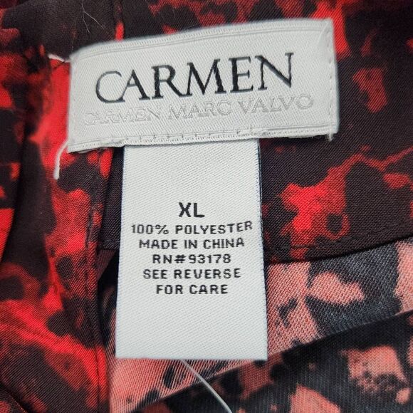Carmen Marc Valvo Red and Black Print Blouse with Bell Sleeves NWT Size XL - Picture 6 of 9